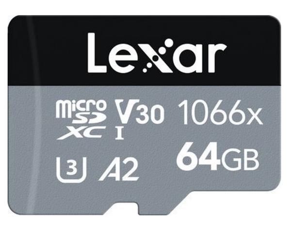 64GB Lexar® High-Performance 1066x microSDXC™ UHS-I, up to 160MB/s read 70MB/s write C10 A2 V30 U3 LMS1066064G-BNANG