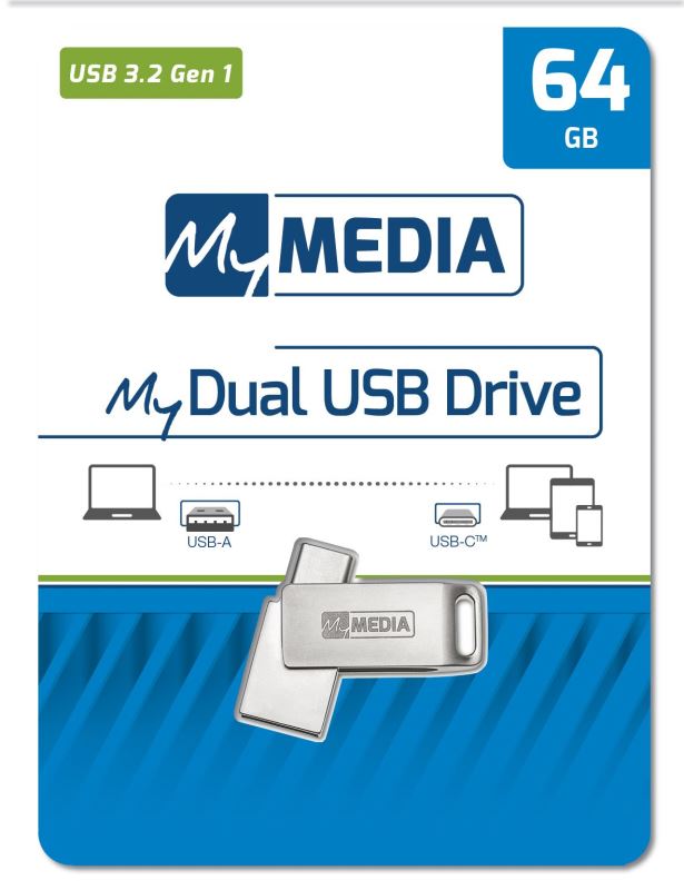 64GB USB Flash 3.2 MyDual stříbrný, USB-C/USB-A, MyMedia 0023942692706