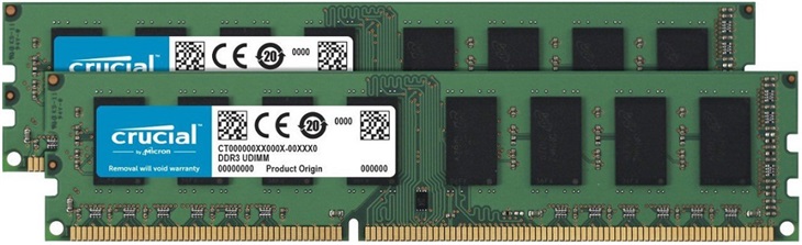 8GB DDR3L - 1600 MHz Crucial CL11 UDIMM kit 1.35V/1.5V, 2x4GB CT2K51264BD160B