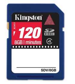 8GB Secure Digital SDHC Video card Kingston 120min SDV/8GB