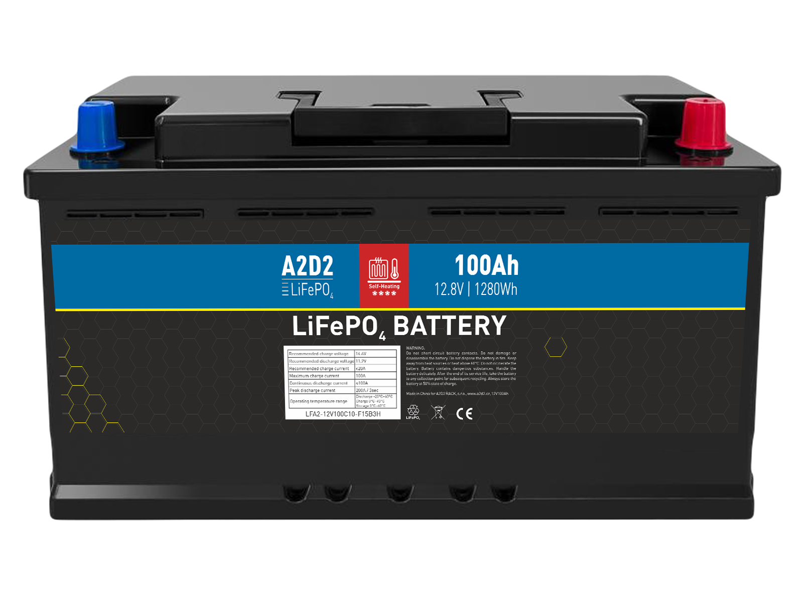 A2D2 baterie LiFePO4 12,8V 100Ah F15 SELF-HEAT Car Battery Case (Gotion cells) LFA-12V100C10-F15B3H