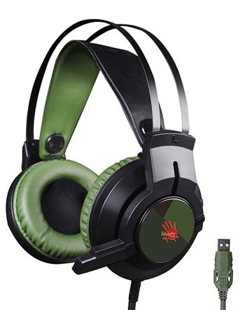 A4tech Bloody J437 herní sluchátka s mikrofonem, 7.1.,7 barev podsvícení, USB, zelená barva J437 Green