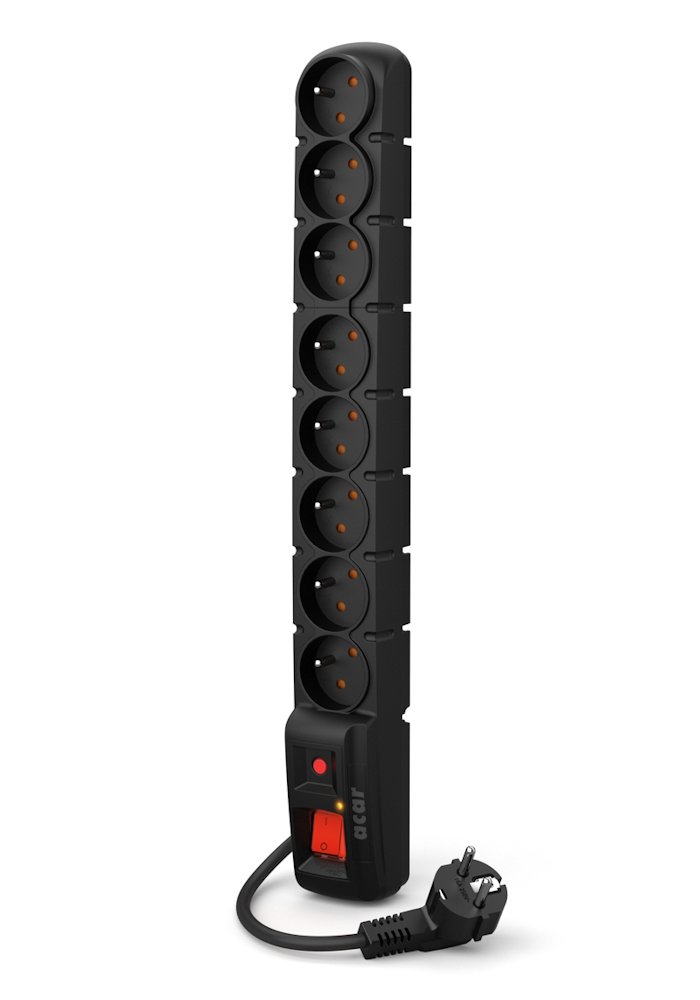 ACAR S8 rozvodný panel 8x 230V, ČSN, kabel 3m, přepěťová ochrana, nemá přichycení do racku ACAR-S8-NO-RACK