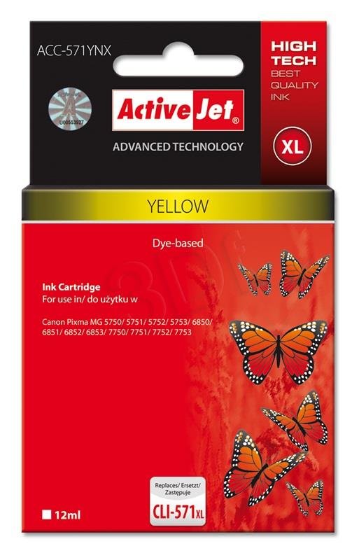 ActiveJet ink ACC-571YNX Canon (CLI-571Y XL) Supreme/ chip yellow 12ml