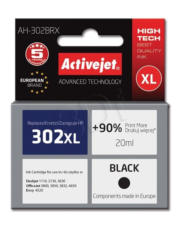 ActiveJet ink for HP 302XL F6U68AE AH-302BRX Black 20 ml Remanufactured