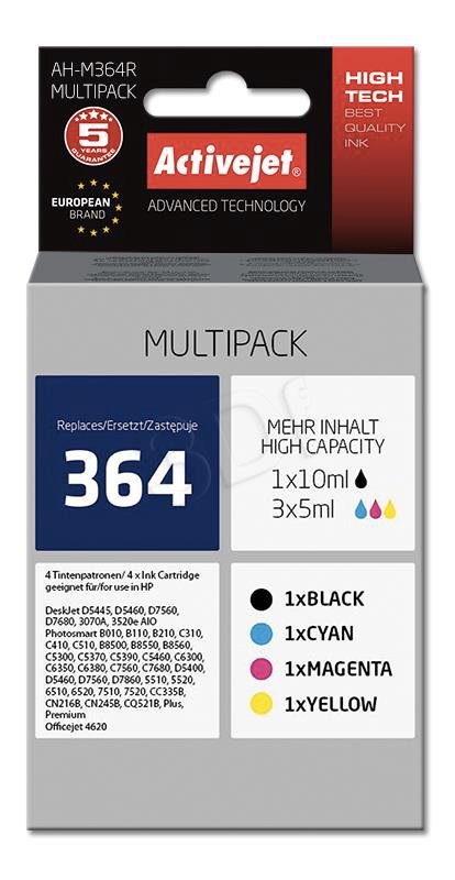 ActiveJet ink pre HP 364 SD536EE AH-M364RPremium; 1 x 10 ml, 3 x 5 ml; Black, Cyan, Magenta, Yellow
