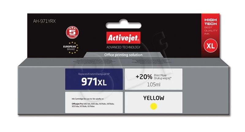 ActiveJet ink pre HP 971XL CN628 rem AH-971YRX Yellow 100 ml Remanufactured