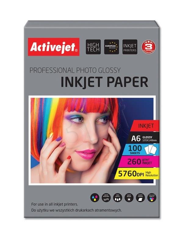 ActiveJet Premium Photo Glossy (resin coated) A6 200 ks 260g AP6-260GR200
