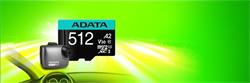 ADATA 512GB Premier Pro MICROSDXC, R/W up to 100/80 MB/s, with Adapter AUSDX512GUI3V30SA2-RA1