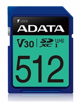 ADATA 512GB Premier Pro SDXC UHS-I U3 Class 10 (V30S), R/W up to 100/80 MB/s ASDX512GUI3V30S-R