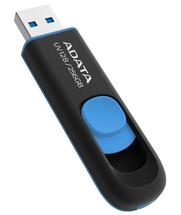 ADATA Flash disk 128GB UV128, USB 3.1 Dash Drive (R:90/W:40 MB/s) čierna/modrá AUV128-256G-RBE