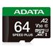 ADATA MicroSDXC karta 64GB Speed Plus, U3, C10, A2, V30 (R:160/W:140 MB/s) + SD adaptér UD64GUI3V30A2SP-RA1