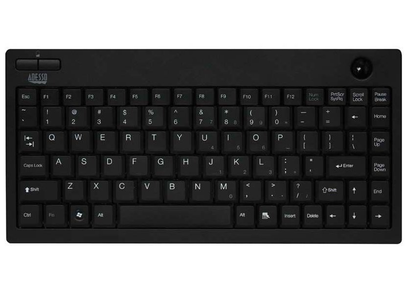 Adesso WKB-3100UB/ bezdrátová klávesnice 2,4GHz/ mini/ trackball/ USB/ černá/ US layout