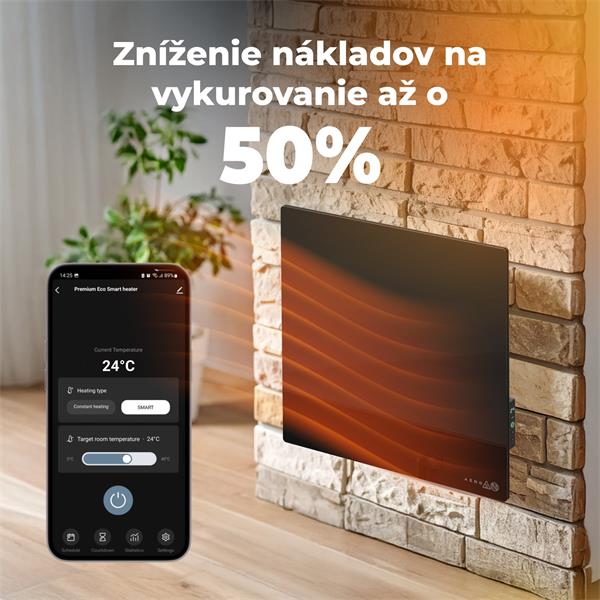 AENO AGH11S Premium QUADRO Smart Ohrievač, Čierny, LED, WI-FI, max 500W, 50x50cm, Infra AGH0012S