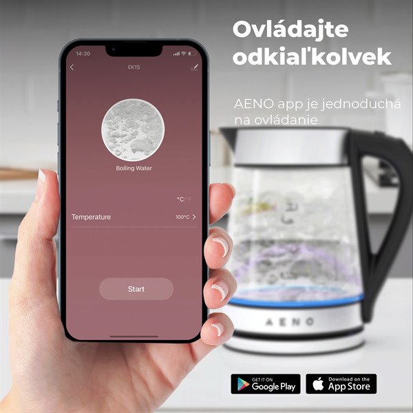 AENO Rychlovarná smart kanvica EK1S - 220-240V~, 50/60Hz, 1850-2200W, Strix, 1.15Kg AEK0001S