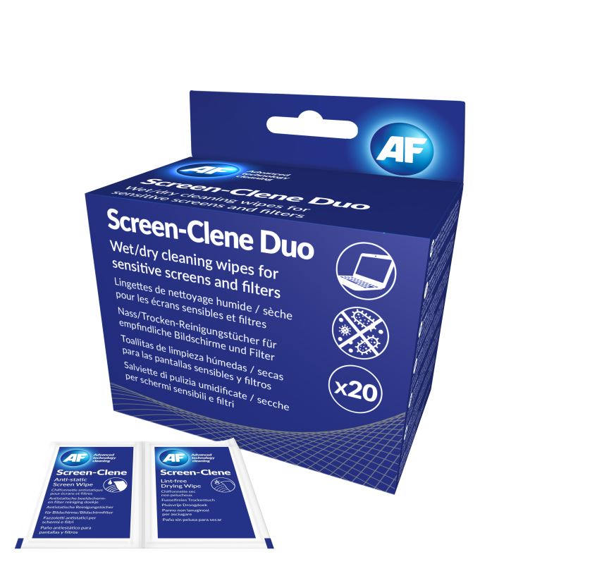 AF Screen-Clene Duo - Antistatické čistící ubrousky na obrazovky AF suchý/mokrý (20+20ks) 5028356500185
