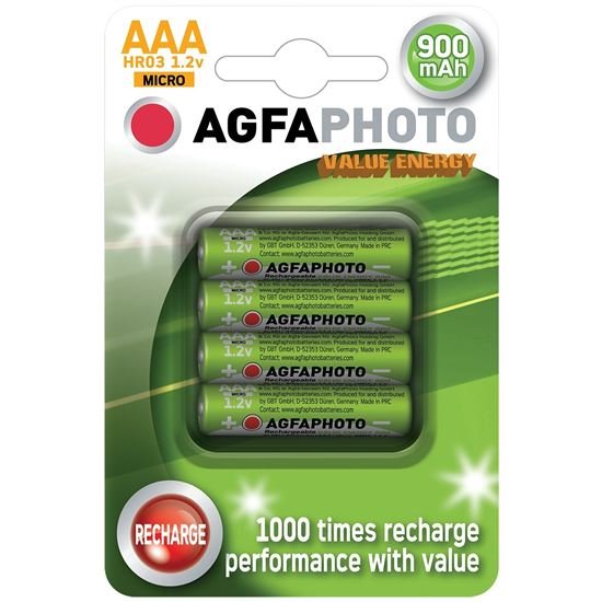 AgfaPhoto nabíjacie NiMH batérie 1.2V, AAA, 900mAh, blister 4ks AP-HR03900VE-4B