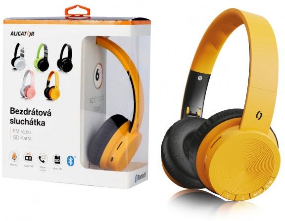 ALI BT sluchátka AH02,FM,SD,žlutá AH02MD 8595181199954