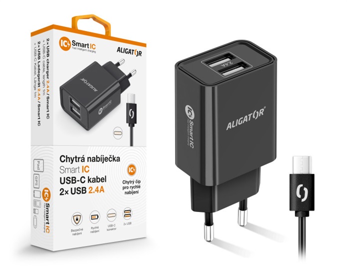 ALI CN 2,4A,2xUSB, USB-C, černá CHA0042 8596426104870