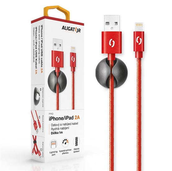 ALIGATOR PREMIUM Datový kabel 2A, Lightning červený DATKP11