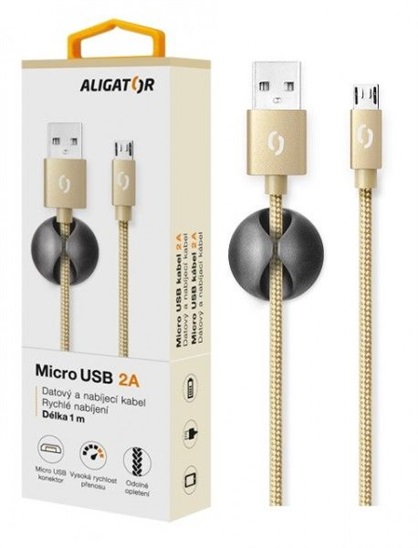 ALIGATOR PREMIUM Datový kabel 2A, Lightning zlatý DATKP06
