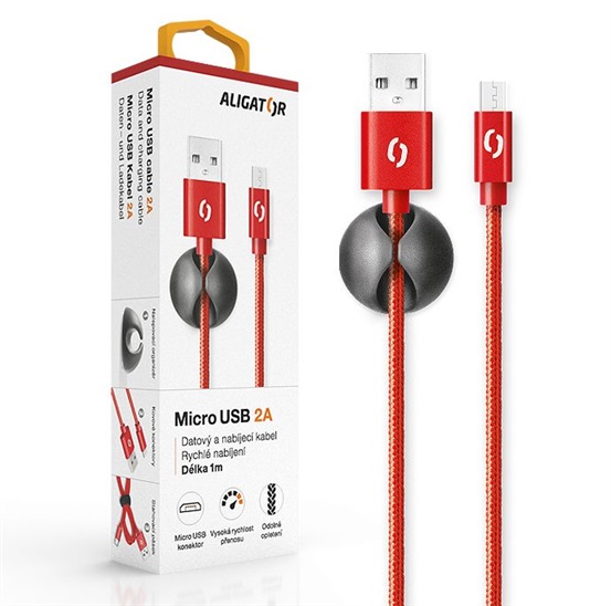 ALIGATOR PREMIUM Datový kabel 2A, Micro USB červený DATKP10