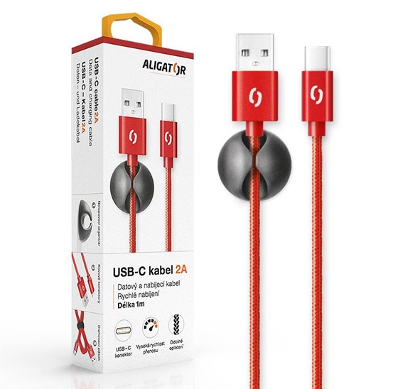 ALIGATOR PREMIUM Datový kabel 2A, USB-C červená DATKP12