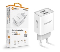 Aligator síťová nabíječka, 2x USB, smart IC, 2,4 A, bílá CHA0039