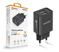 Aligator síťová nabíječka, 2x USB, smart IC, 2,4 A, černá CHA0038
