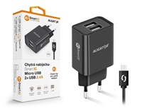 Aligator síťová nabíječka, 2x USB, smart IC, 2,4 A, kabel micro USB 2A, černá CHA0040