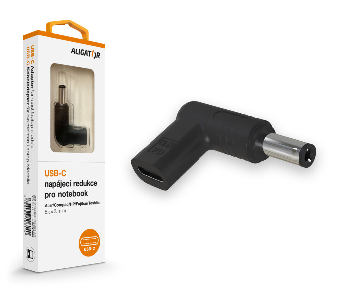Aligator USB-C napájecí redukce 5,5 x 2,1 mm pro notebooky Acer/Compaq/HP/Fujitsu/Toshiba CONT003