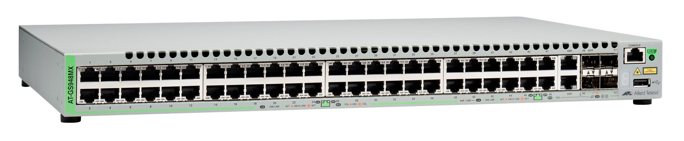 Allied Telesis CentreCOM AT-GS948MX - Přepínač - řízený - 48 x 10/100/1000 + 2 x kombinace Gigabit AT-GS948MX-50