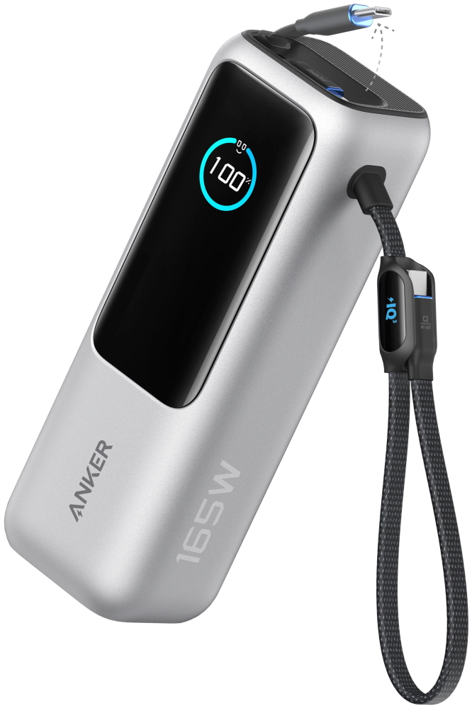 Anker Powerbanka/ 25000mAh/ 165W/ integrovaný USB-C a zasouvací kabel/ stříbrná A1695H41