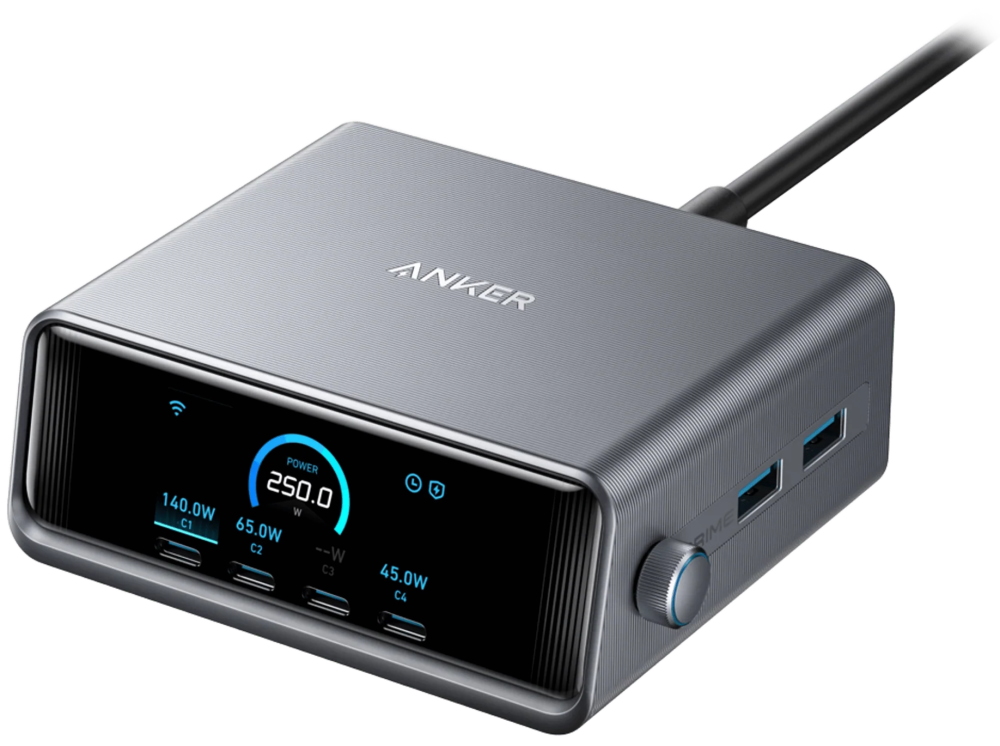 Anker Prime Nabíjecí Základna/ 250W/ 4x USB-C/ 2x USB/ GaN Prime/ stříbrná A2345341