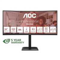AOC LCD CU34E4CV 34" zakřivený VA/3440x1440@120Hz/4ms/350cd/2xHDMI/DP/4xUSB/2xUSB-C/RJ45/Repro/HAS/5 let Zakřivený