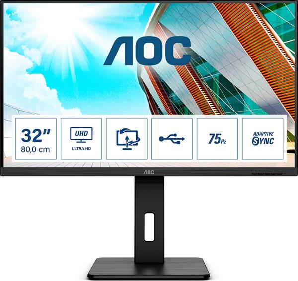 AOC LCD U32P2 31,5" VA 4K/3840×2160@60Hz/4ms/50M:1/350cd/3000:1/2xHDMI/DP/4xUSB/Repro/Pivot/VESA