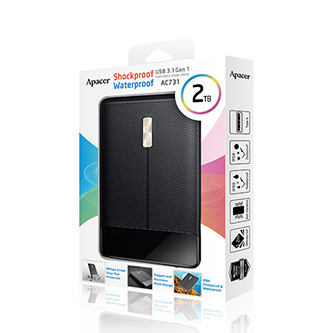 Apacer externý pevný disk, AC731, 2.5", USB 3.0 (3.2 Gen 1), 2TB, AP2TBAC731B-1, čierny, odoln