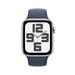Apple Watch SE GPS 44mm Silver Aluminium Case with Storm Blue Sport Band - M/L MREE3QC/A