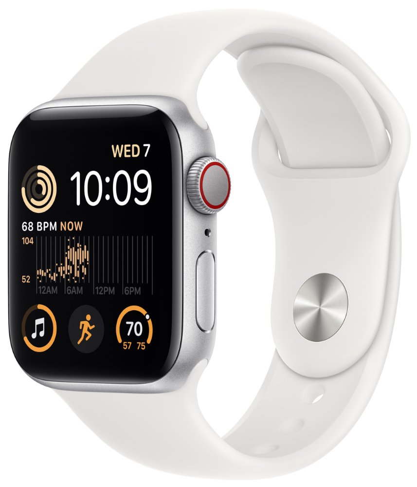 Apple Watch SE GPS + Cellular 40mm Silver Aluminium Case with White Sport Band - Regular mnpp3cs/a