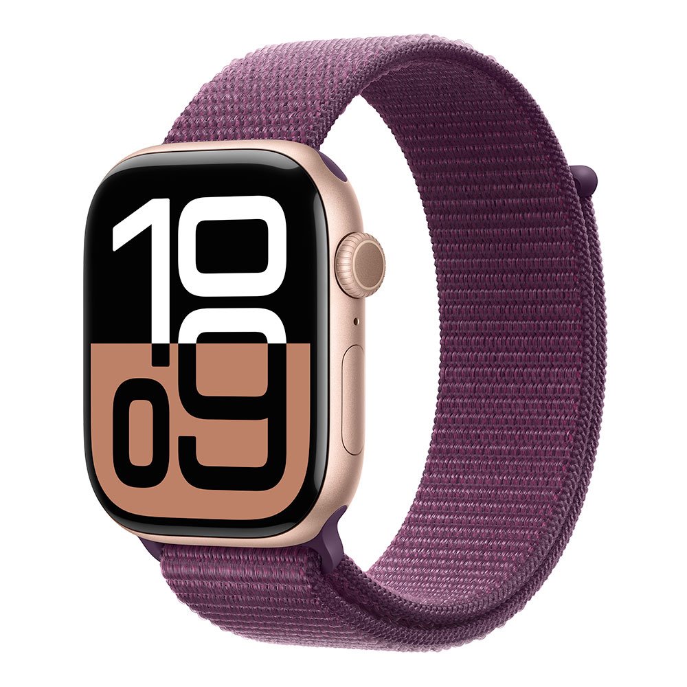 Apple Watch Series 10 GPS 46mm Rose Gold Aluminium Case with Plum Sport Loop MWWV3QC/A