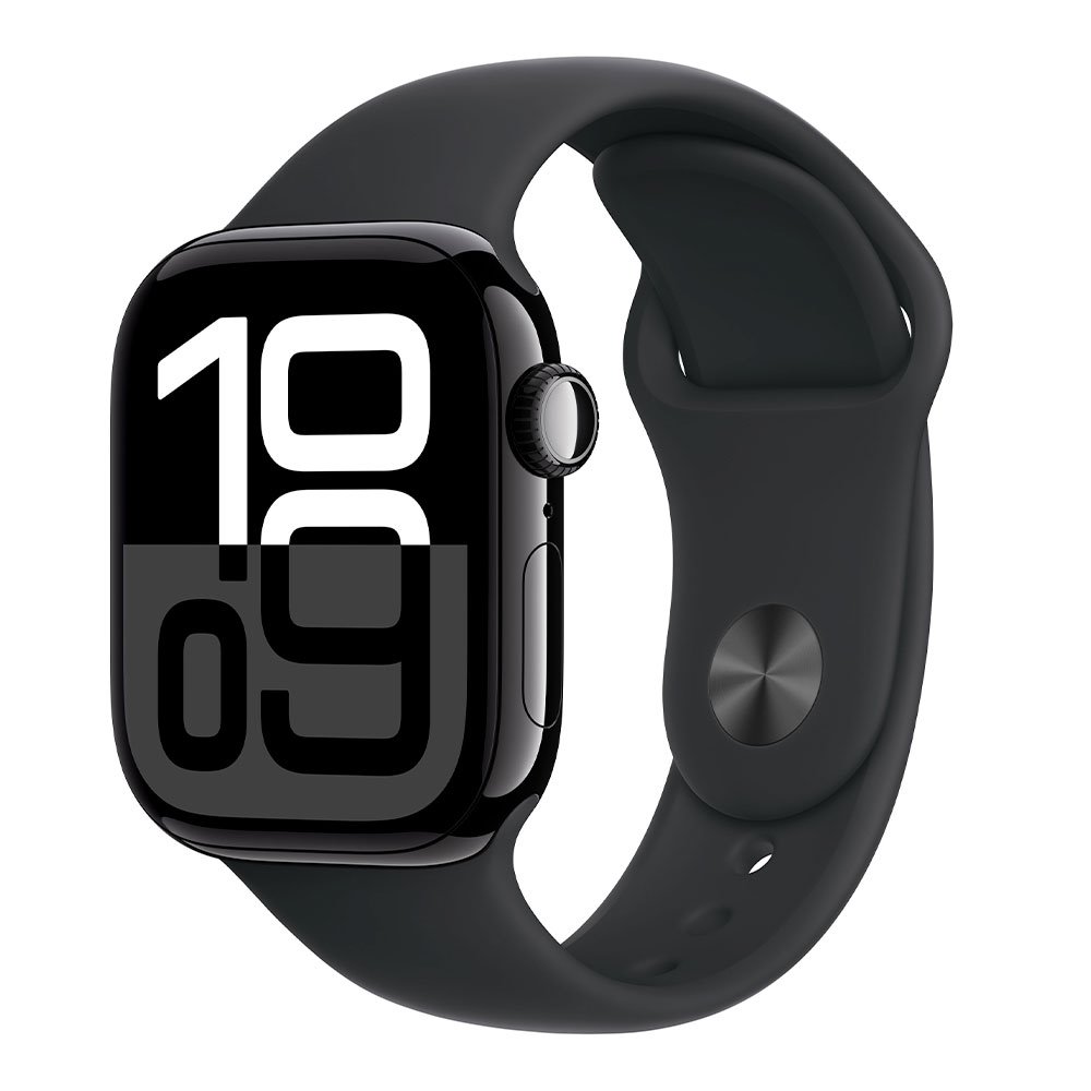 Apple Watch Series 10 GPS + Cellular 46mm Jet Black Aluminium Case with Black Sport Band - S/M MWY33QC/A