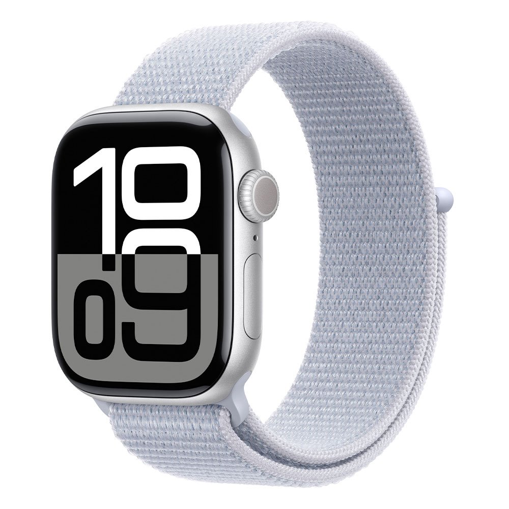 Apple Watch Series 10 GPS + Cellular 46mm Silver Aluminium Case with Blue Cloud Sport Loop MWY23QC/A