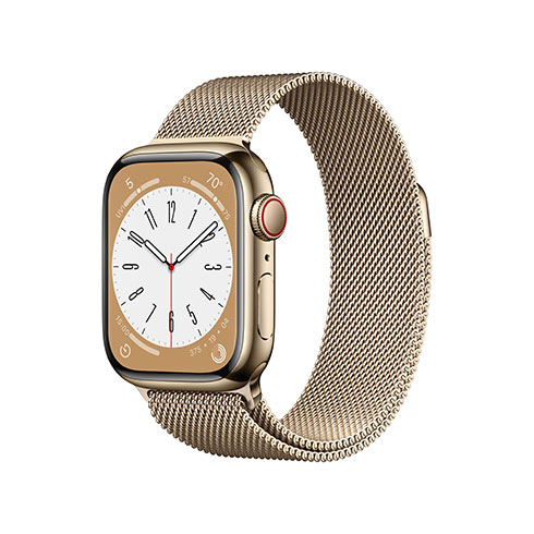 Apple Watch Series 8 GPS + Cellular 41mm Gold Stainless Steel Case with Gold Milanese Loop mnjf3cs/a