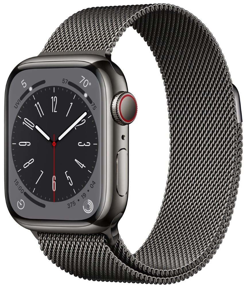 Apple Watch Series 8 GPS + Cellular 41mm Graphite Stainless Steel Case with Graphite Milanese Loop mnjm3cs/a