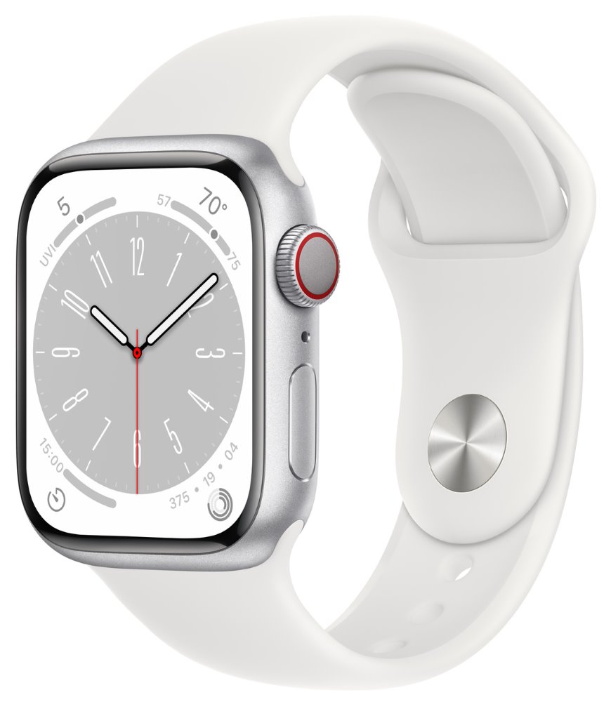 Apple Watch Series 8 GPS + Cellular 41mm Silver Aluminium Case with White Sport Band - Regular mp4a3cs/a