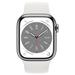 Apple Watch Series 8 GPS + Cellular 41mm Silver Stainless Steel Case with White Sport Band - Regular mnj53cs/a