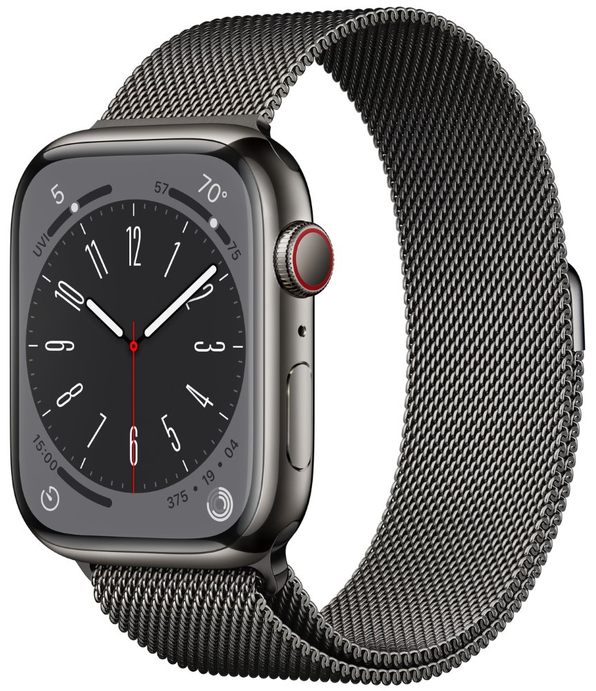 Apple Watch Series 8 GPS + Cellular 45mm Graphite Stainless Steel Case with Graphite Milanese Loop mnkx3cs/a