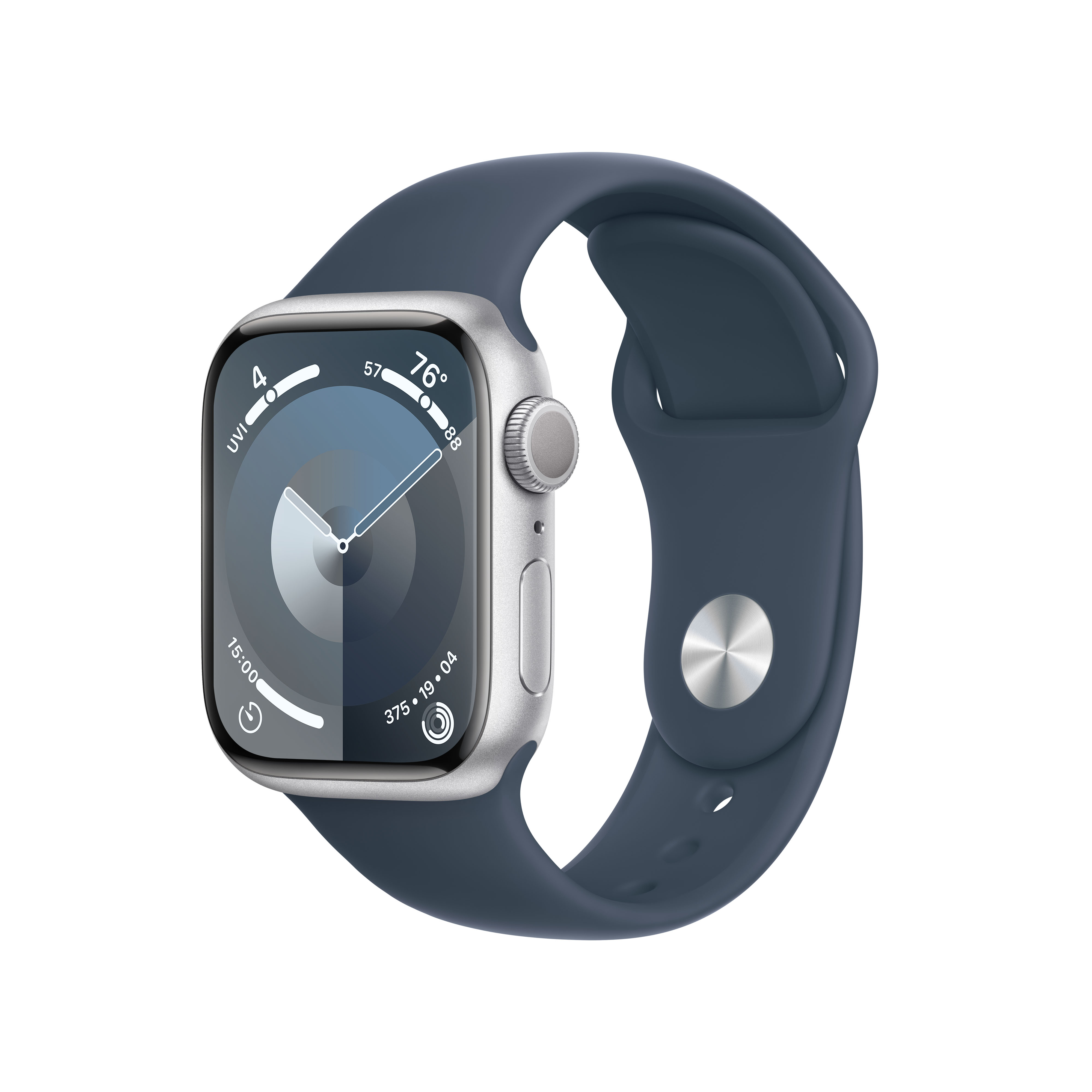 Apple Watch Series 9 41mm Stříbrný hliník s bouřkově modrým sportovním řemínkem M/L MR913QC/A