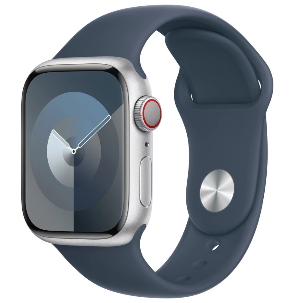 Apple Watch Series 9 Cellular 41mm Stříbrný hliník s bouřkově modrým sportovním řemínkem M/L MRHW3QC/A