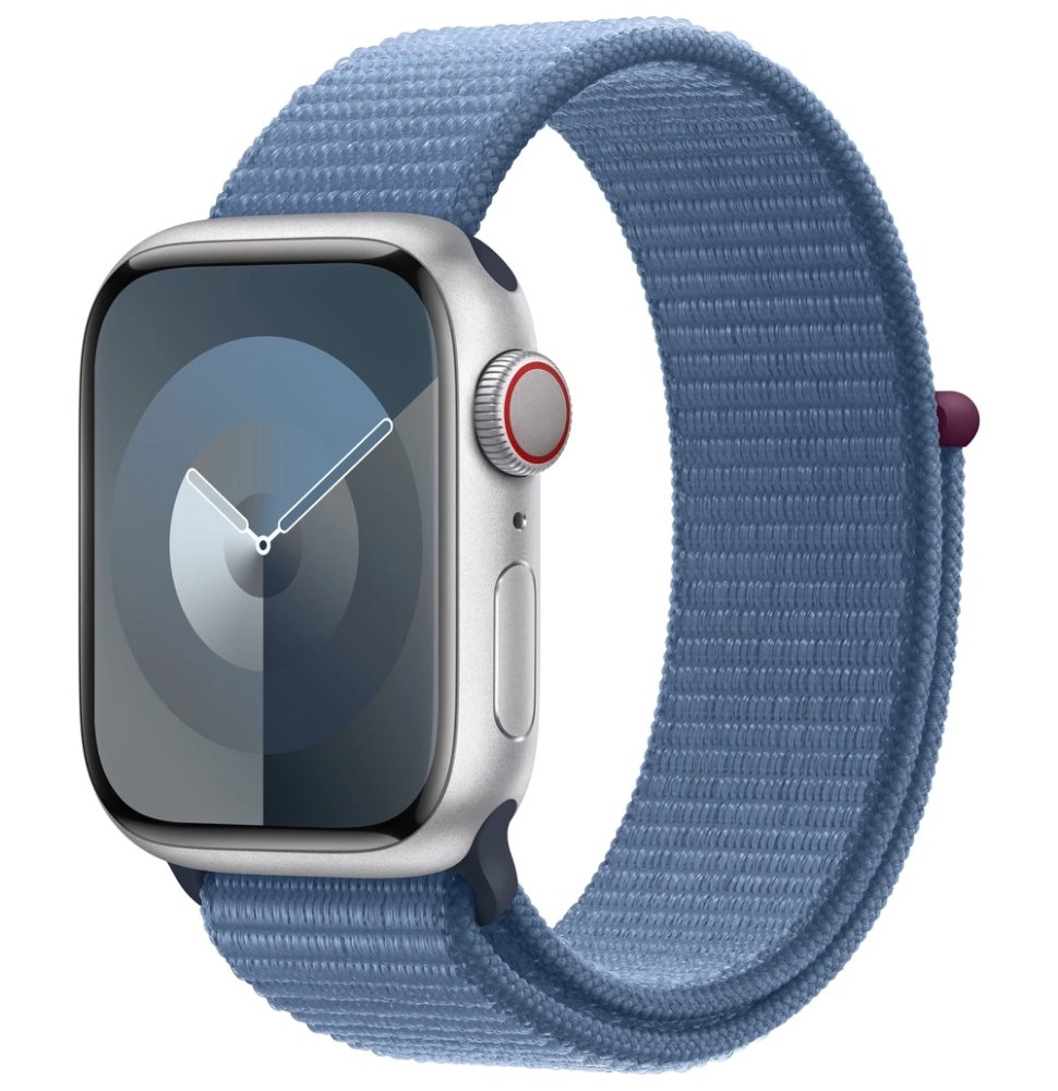 Apple Watch Series 9 Cellular 41mm Stříbrný hliník s ledově modrým provlékacím řemínkem MRHX3QC/A